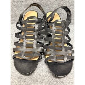 Naturalizer N5 Comfort Black Wedge Sandals Women's US 8 Elastic Straps Gladiator